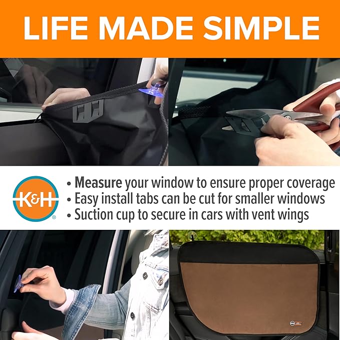 K&H Pet Products Car Door Protector for Dogs, 2 Pack Waterproof Interior Pet Car Door Protector from Dog Scratching, Stay Put Cover Design, Fits Most Vehicles, Washable - 27 x 19in Tan