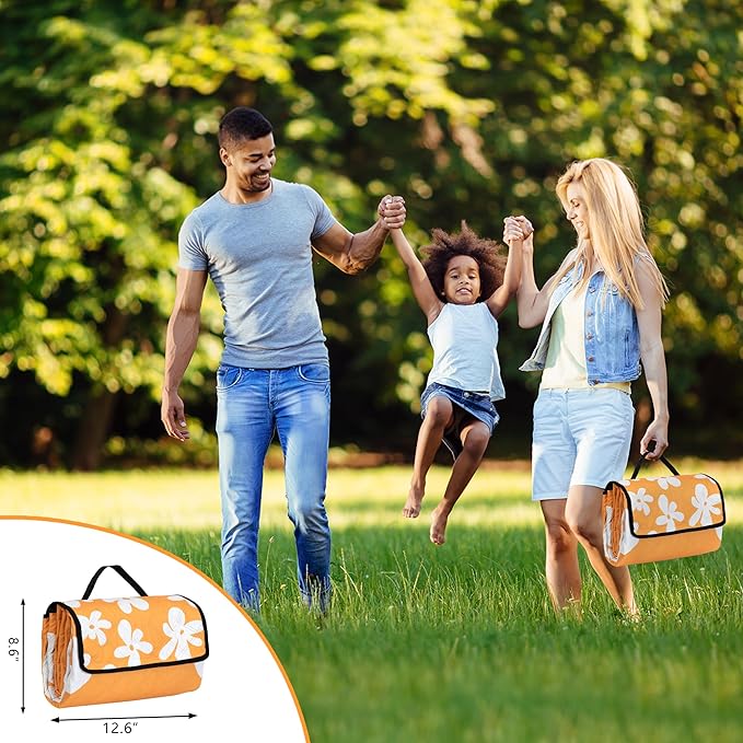 Picnic Blankets, 79''x79'' Extra Large Beach Blanket Waterproof Sandproof, 3-Layer Fabric Foldable & Portable Outdoor Beach Mat for Camping, Family Picnics, Travel, Lawn, Park Outings-Limoncello