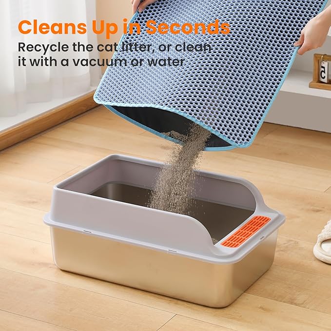 Small Cat Litter Mat, 20x14 Inches Double Layer Honeycomb Cat Litter Trapping Mat, Non Slip Waterproof Urine Proof Litter Box Mat for Floor, Kitty Litter Rug, Pet Supplies, Blue