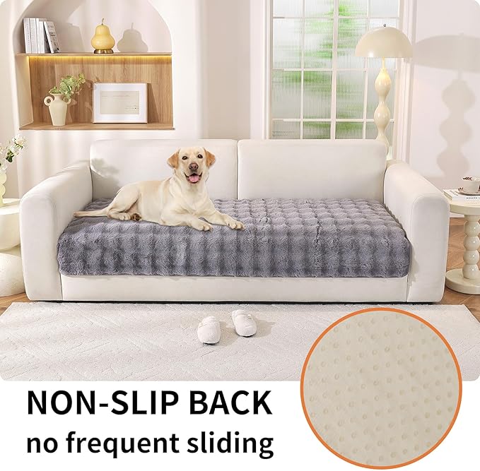 Waterproof Dog Bed Cover Non Slip Couch Cover for Dogs Washable, Dog Couch Cover Protector Faux Fur Pet Couch Covers for Sofa, Couch Covers for 3 Cushion Couch Sofa Pet Friendly (Grey)