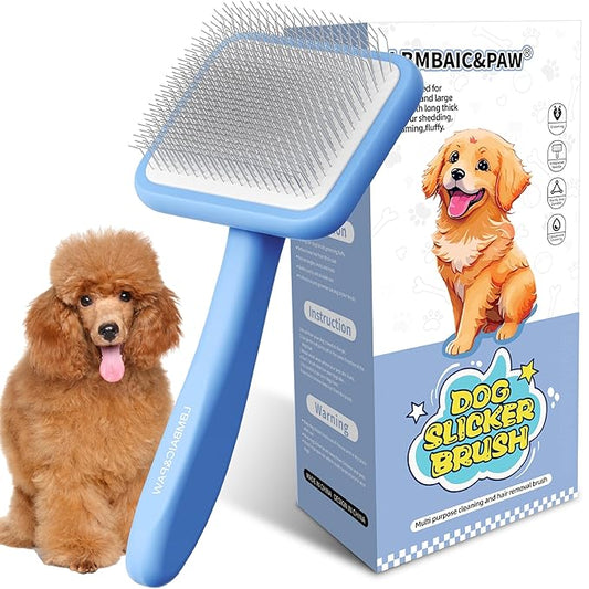 Dog Brushes for Poodles,Doodles,Goldendoodle,Bernedoodle.Dog Slicker Brush for Thick Long Curly Fur Deshedding,Fluffy,Grooming Remove Loose Hair Quick Easy.Long Pin Slicker Brush for Shedding.(Large)