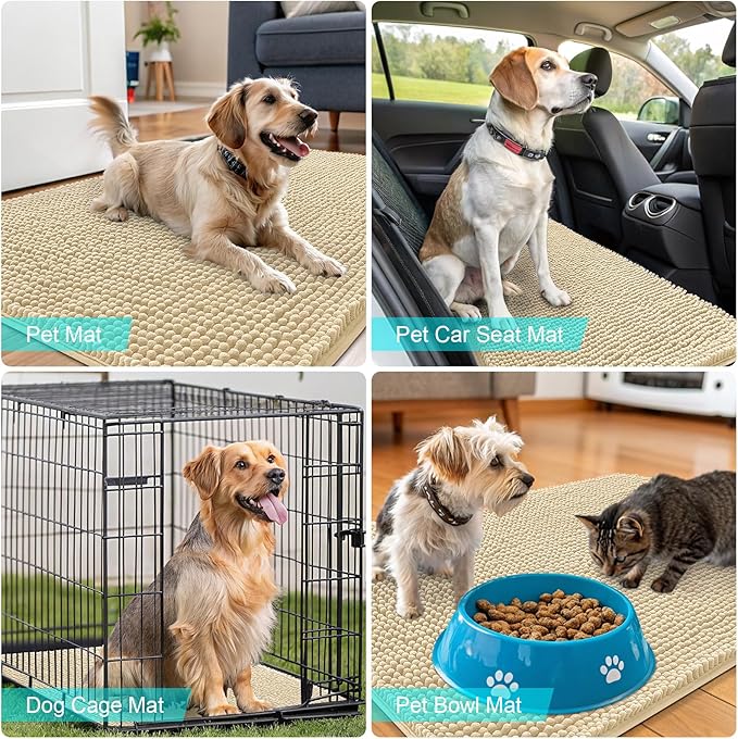 OLANLY Dog Door Mat for Muddy Paws 35x24, Absorbs Moisture and Dirt, Absorbent Non-Slip Washable Doormat, Quick Dry Chenille Mud Mat for Dogs, Entry Indoor Entryway Carpet for Inside Floor, Sand