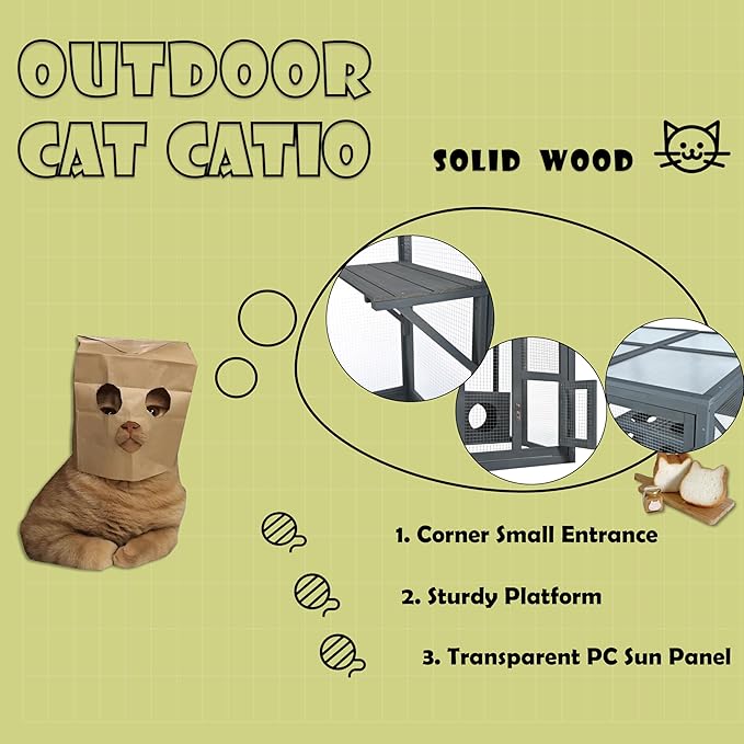 LOVMOR Outdoor Catio with Double Enter Doors, Grey Climbing Shelves, Weatherproof Pine Wood Playground with 7 Freely Combination Wood Boxes