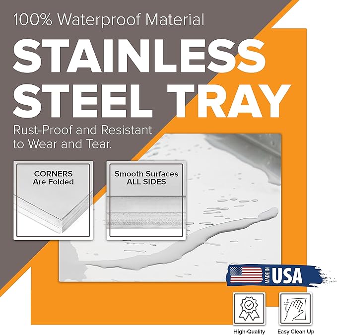 Pinnacle Systems 23.5" x 17.5" Metal Replacement Dog Crate Pan Chew Proof Crack Proof Pet Kennel Tray Central Dog Training Crate Pan Pet Supplies, Stainless Steel, 1" H
