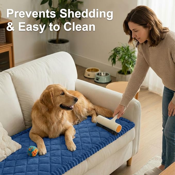 Smiry Fuzzy Couch Cover for Dogs, Non Slip Washable Pet Sofa Cover, Scratch Proof Hair Resistant Plush Sofa Slipcover, Pet Friendly Couch Cushion Protector for Cat, Navy, 27.6" x 27.6"