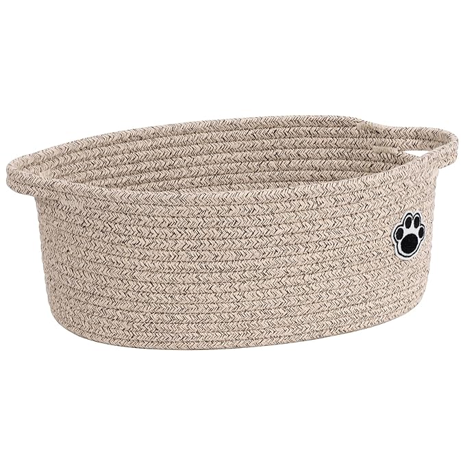 Dog Toy Basket, Woven Rope Storage Basket for Cat Toys, Diapers, Towels, Small Baby Gift Baskets for Living Room Nursery, Brown