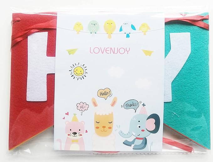LOVENJOY Pre-strung Assembled Happy Birthday Banner Rainbow Bunting Decorations, Durable Felt Fabric Reusable
