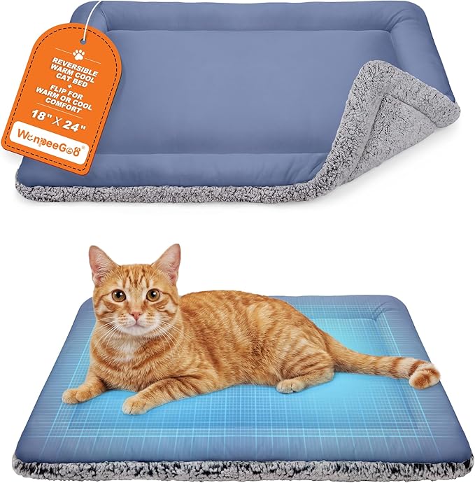 Dog Cooling Mat, Self Warming Cat Bed, Reversible Warm & Cooling Cat Bed, Winter Warm Cat Pad & Summer Cooling Cat Mat for Kittens & Small Dogs, Perfect for Crates, Beds & Sofas, Dark Blue, 18"x24"