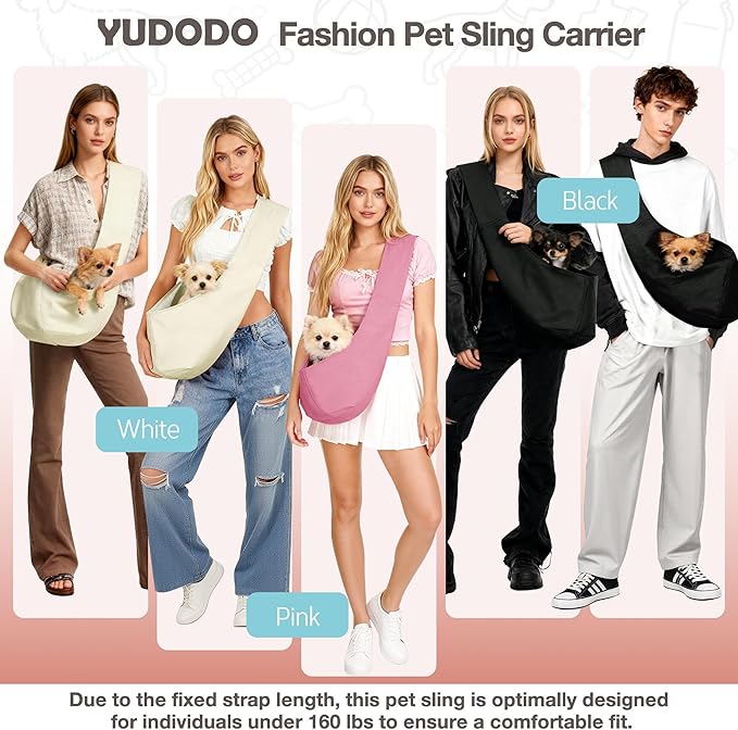 YUDODO Fashion Dog Sling Carrier for Small Dogs Lightweight Crossbody Pet Bag with Safety Strap, Pocket Storage, Machine Washable, Comfortable Travel & Outdoor Sling up to 9 lbs Black
