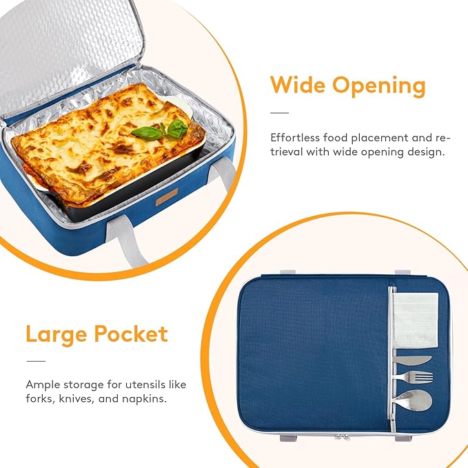 Lifewit LUNCIA Insulated Casserole Carrier for Hot or Cold Food, Lasagna Lugger Tote for Potluck Parties/Picnic/Cookouts, Fits 9"×13" Baking Dish, Pure Blue