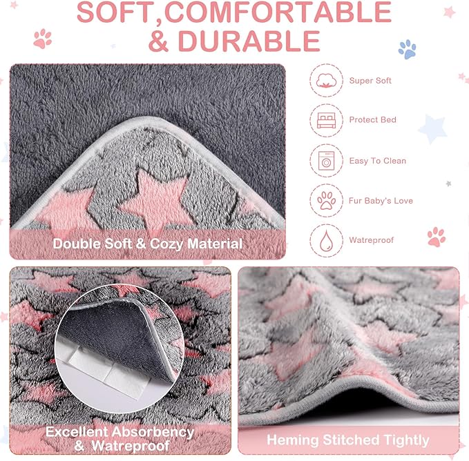 Reginary 4 Pcs Waterproof Guinea Pig Blankets Washable Small Animal Fleece Bedding Guinea Pig Cage Liners Reusable Training Pads Pet Pee Pad Sleep Mat for Hamster(Cute Star Pattern,24 x 47 Inch)