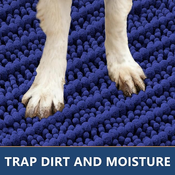 Smiry Dog Door Mat for Muddy Paws 70x24, Extra Soft Absorbent Chenille Doormat, Trap Moisture and Dirt, Non-Slip Machine Washable Front Door Mat for Indoor Entrance Inside Floor, Navy Blue