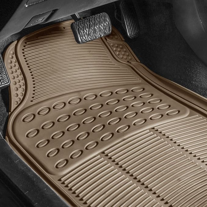 FH Group Car Floor Mats - Heavy-Duty Rubber for Cars, Universal Fit Rear Set, Trimmable, ClimaProof Floor Mats For Most Sedan, SUV, Truck, Beige