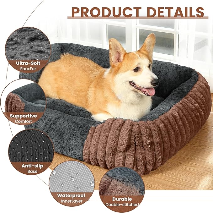 Dog Beds for Extra Large Dogs 43x35 Inch, Comfort-Sided Orthopedic XXL Dog Bed Couch with Breathable Shredded Memory Foam, Faux Rabbit Fur Pet Bed, Non-Detachable, Non-Slip, Machine Washable