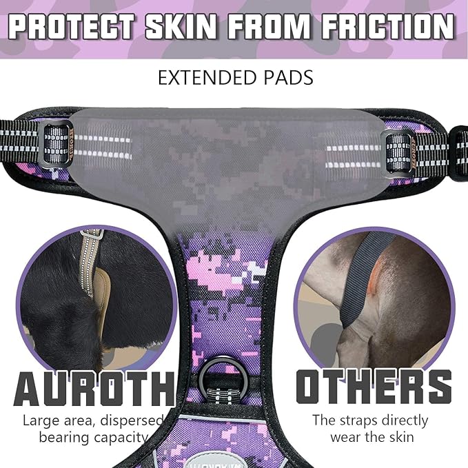 AUROTH Tactical Dog Harness for Small Medium Large Dogs No Pull Adjustable Pet Harness Reflective K9 Working Training Easy Control Pet Vest Military Service Dog Harnesses (S, Purple Camo)