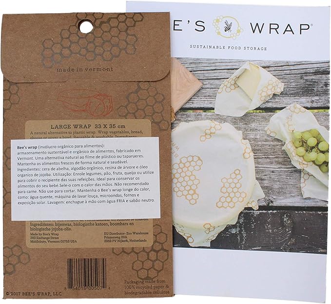 Bee's Wrap - Large Single Pack - Made in The USA with Certified Organic Cotton - Plastic and Silicone Free - Reusable Eco-Friendly Beeswax Food Wrap - Honeycomb Print - 13" x 14"