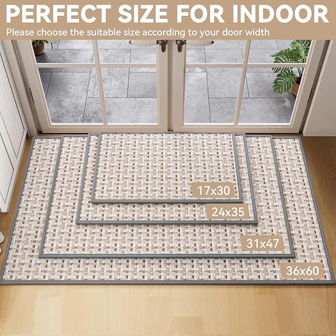 YDKGL Door Mat Entrance 24"x35", Dirt Resistant and Absorbent, Non-Slip Rubber Backing Floor Mats, Easy Clean Low-Profile Doormat for Entryway, Front Door, Inside Entrance, Grey