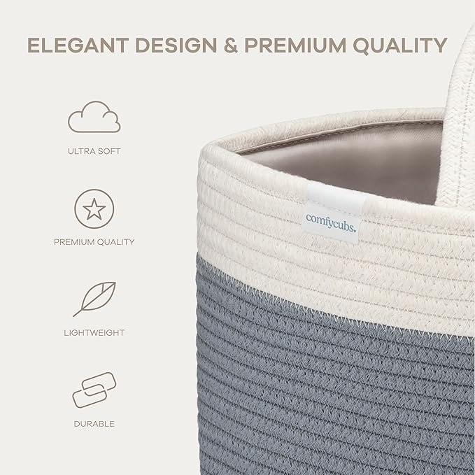 Comfy Cubs Rope Diaper Caddy Organizer 8.5" x 15" x 8" - Large Baby Diaper Basket with 3 Spacious Compartments - Stylish Cotton Baby Caddy Organizer for Diapers, Wipes & Essentials - Pacific Blue