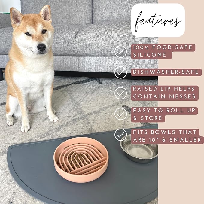 Should We Go? - Waterproof Silicone Pet Food Mat - Non-Slip, Spill-Proof Feeding Mats for Floors, Raised Edge Design, Easy-to-Clean, Rubber Mat for Dog & Cat Bowls, 28" Across x 14" Deep, Large-Honey
