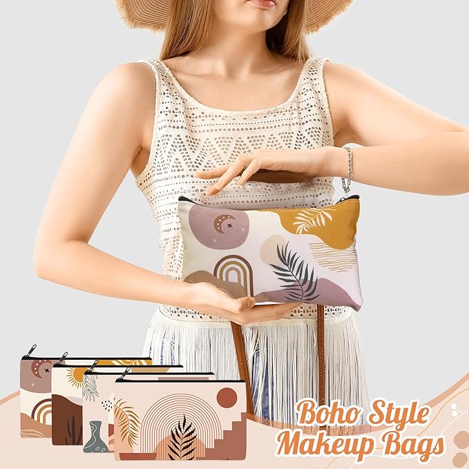 Reginary 20 Pieces Boho Cosmetic Bags Bulk for Women Sunshine Ray Makeup Bags Gifts with Zipper Nature Toiletry Bag Pouch Palm Leaf Travel Accessory Organizer Pouch, 7 x 4.3 Inches