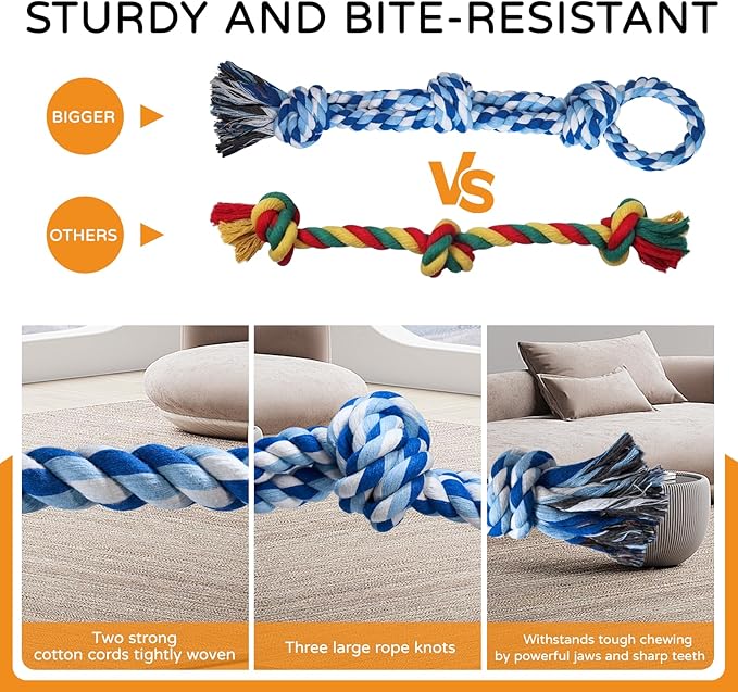 TLAZZ 2 Pack Dog Rope Toys for Medium Large Breed, Nearly Indestructible Dog Chew Toys for Aggressive Chewers, Teeth Cleaning Chew Toys, Dog Tug Toy for Boredom, Dog Rope Toy for Aggressive Chewers