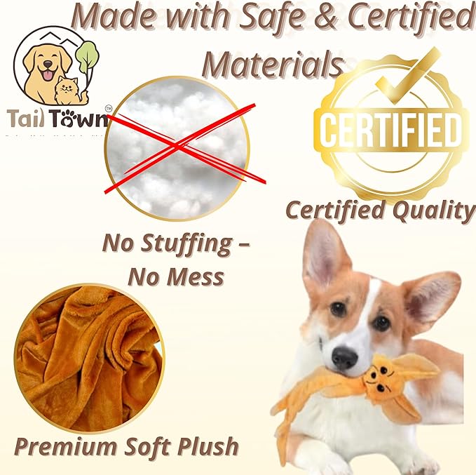 Fennec Fox Dog Toy – Squeaky & Crinkle Plush – Durable No Stuffing Chew Toy for Small Medium Large Dogs Puppies & Seniors – Interactive Safe Soft Toy for Tug Fetch Play – Tail Town