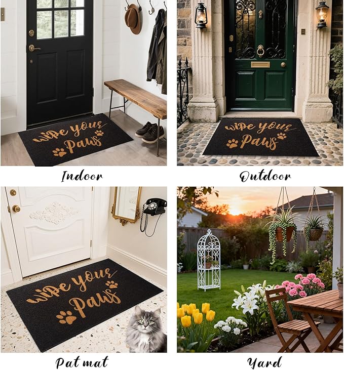 CHACHAHAER Wipe Your Paws Doormat Outdoor Welcome Mat, Funny Dog Paw Doormat, Suitable for Entry, Front Door, Indoor 30"(W) X 17"(L)