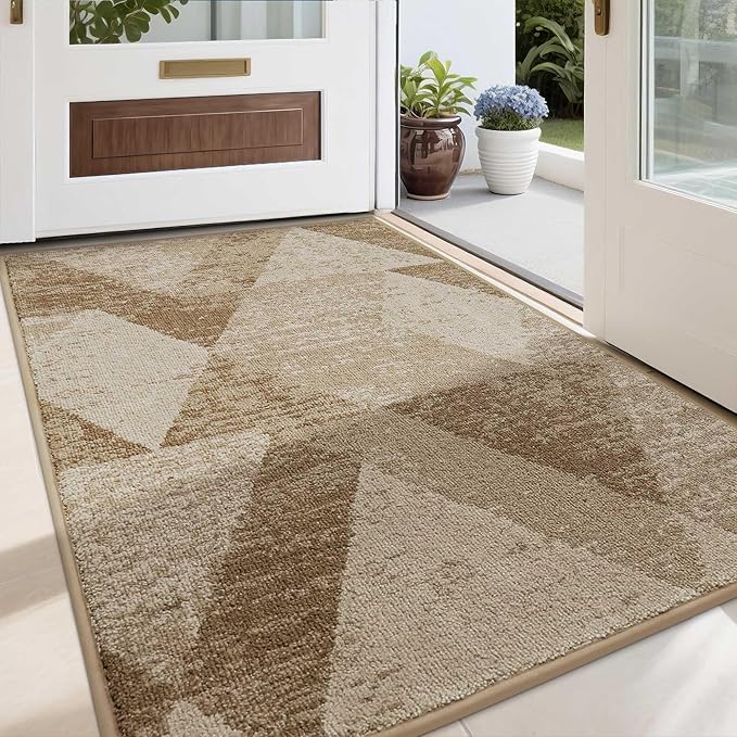 COSY HOMEER Entryway Rugs Doormat 36"x60", Non-Slip Absorbent Polyester, Washable Rugs for Front Door, Dirty Paws & High Traffic Areas, Beige