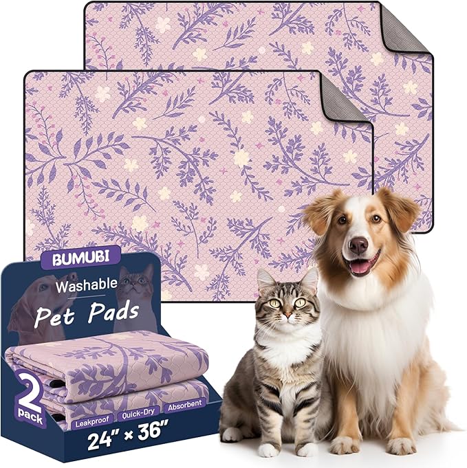 Washable Dog Pee Pads - Absorbent Reusable Puppy Training Pads, Waterproof Leak - Proof & Non - Slip for Crate Whelping Potty Training 24x36 (Pack of 2)