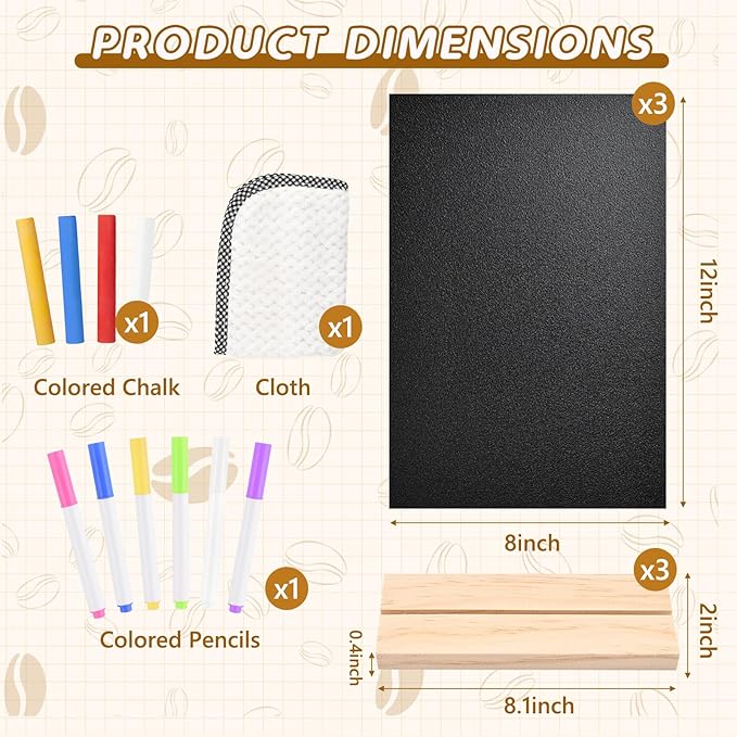 3 Pack 8.1x12 in Chalkboard Signs with Stand for Tables Small Chalk Board Signs Tabletop Message Board Sign with Wood Base for Home Decorations Coffee Shop Restaurant Kitchen Wedding Party