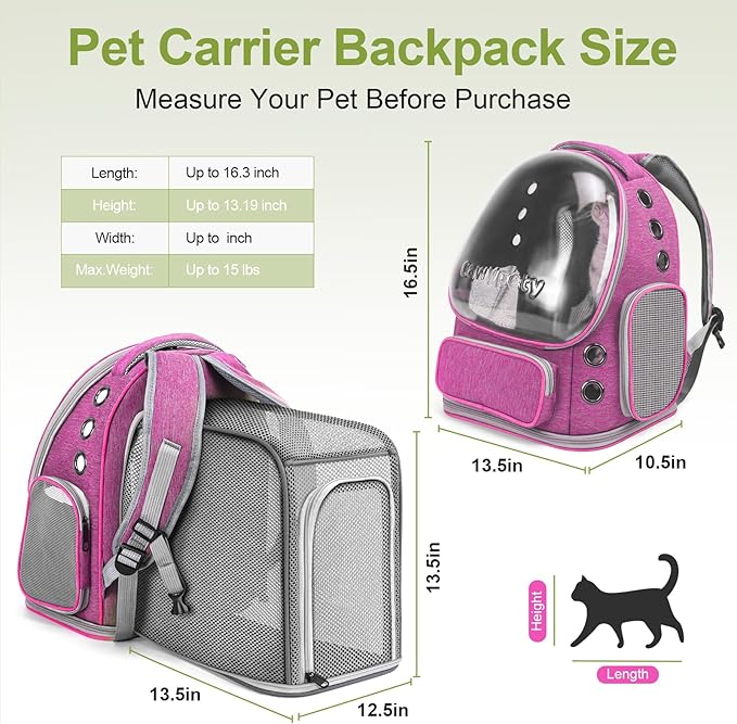 Cawypety Expandable Cat Backpack,Cat Bubble Backpack Carrier for Carrying Cats, Pets and Small Dogs,Airline-Approved,Designed for Travel, Hiking, Walking,Car （Pink