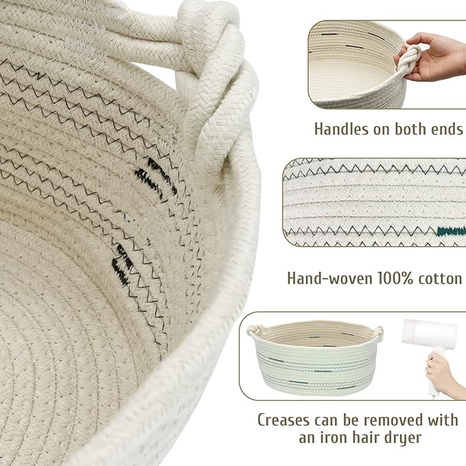 Fhiny Cotton Rope Dog Toy Basket with Handle Puppy Toys Storage Bin Small Woven Rectangle Diapers Pet Kitty Bed Perfect for Carry Pet Chew Toys Blankets Leashes Doggie Stuff - Beige S