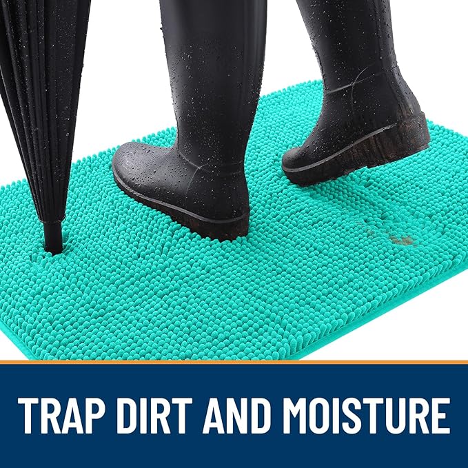 OLANLY Dog Door Mat for Muddy Paws 54x24, Absorbs Moisture and Dirt, Absorbent Non-Slip Washable Doormat, Quick Dry Chenille Mud Mat for Dogs, Entry Indoor Entryway Carpet for Inside Floor, Teal