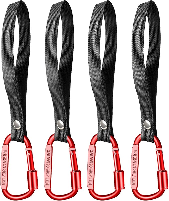 Stroller Hooks for Bags with Locking Stroller Carabiner Clip – Heavy-Duty Hooks for Diaper Bags, Groceries, Backpacks on Strollers, Bikes & Shopping Carts (Red, 4 Pieces)