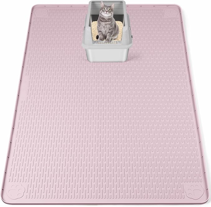Bartuke Cat Litter Mat, XXL Extra Large 50" x 35" Silicone Mat Litter Trapping Mat for Scatter Control, Soft on Kitty Paws, Easy to Clean (Pink)