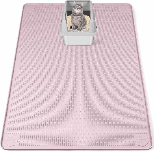 Bartuke Cat Litter Mat, XXL Extra Large 50" x 35" Silicone Mat Litter Trapping Mat for Scatter Control, Soft on Kitty Paws, Easy to Clean (Pink)
