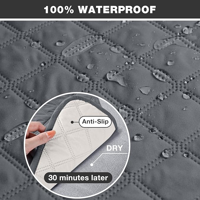 TAOCOCO 100% Waterproof Recliner Couch Covers, Recliner Sofa Covers with Leg Straps, 1-Piece Washable Reclining Sofa Cover with Pocket Couch Protector for Pets Kids(2 Seater, Dark Grey)