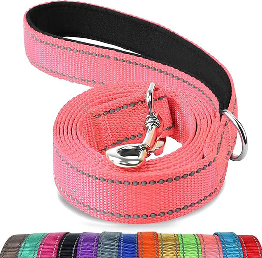 Joytale Dog Leash, 6 FT Double-Sided Reflective, Padded Handle Nylon Heavy Duty Leashes for Medium & Large Dogs Walking, Neon Pink