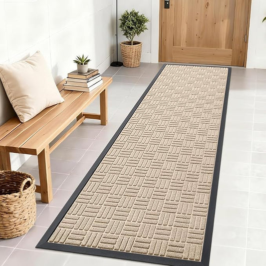 OLANLY Front Door Mat Outside Entrance 71x23, Absorbent, Heavy Duty Sturdy Natural Rubber Doormat Indoor Outdoor, Non-Slip, Stain and Fade Resistant, Low Profile Floor Mat for Entryway, Latte White