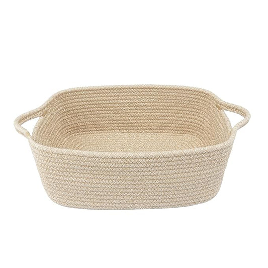 XUANGUO Woven Cotton Rope Storage Basket with Handles for Organizing Shelves Closet Small Cat Dog Pet Toy Baskets Box Bin Decorative Rectangle Baby Nursery Basket Gift Basket Empty oatmeal