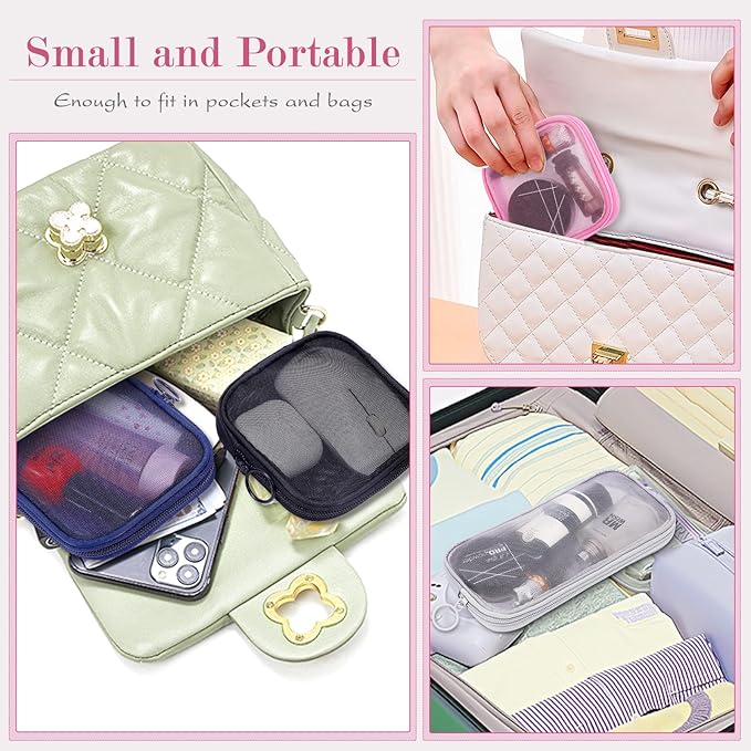 4 Pieces Mini Zipper Nylon Mesh Pouch, Mesh Cosmetic Bags Makeup Bags, Multipurpose Travel Toiletry Bags for Office Supplies and Travel Accessories (Purple, S)