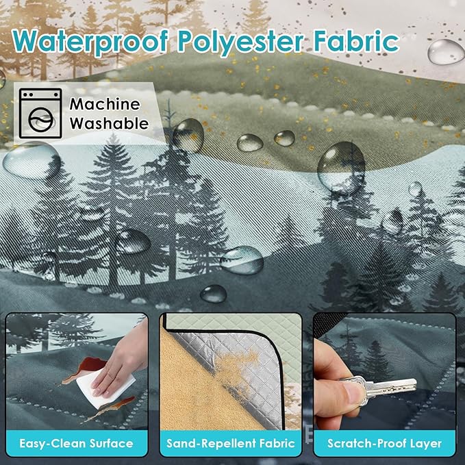 Waterproof Picnic Outdoor Blanket, 79" x 59" Sandproof Foldable Large Picnic Blanket for Beach, Camping, Park, Travel, Concert, Great Gift for Families and Couples (Green Scenery)