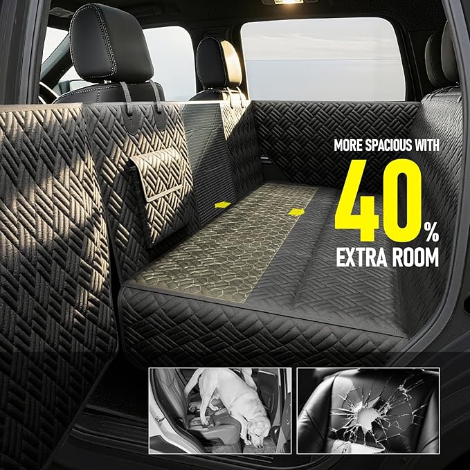 Dog Car Seat Cover for Back Seat, Hard Bottom Back Seat Cover for Full-Size Trucks - Patented Design, Waterproof Dog Hammock, Support 400lbs