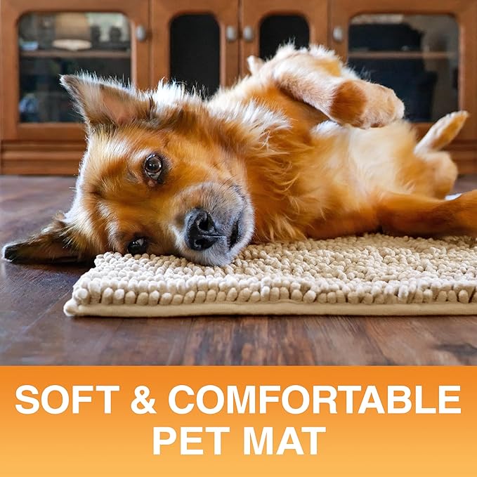 Neater Pets Chenille Dog Door Mat 24” x 17” – Super Absorbent & Quick-Dry Muddy Paws Doormat for Trapping Dirt, Water, Mud - Non-Slip & Machine Washable Pet Rugs for Entryway, Indoor Mud Mats, Beige