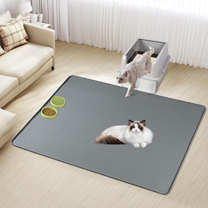 Bartuke Cat Litter Mat, XL Extra Large 40" x 40" Silicone Mat Litter Trapping Mat for Scatter Control, Soft on Kitty Paws, Easy to Clean (Dark Grey)
