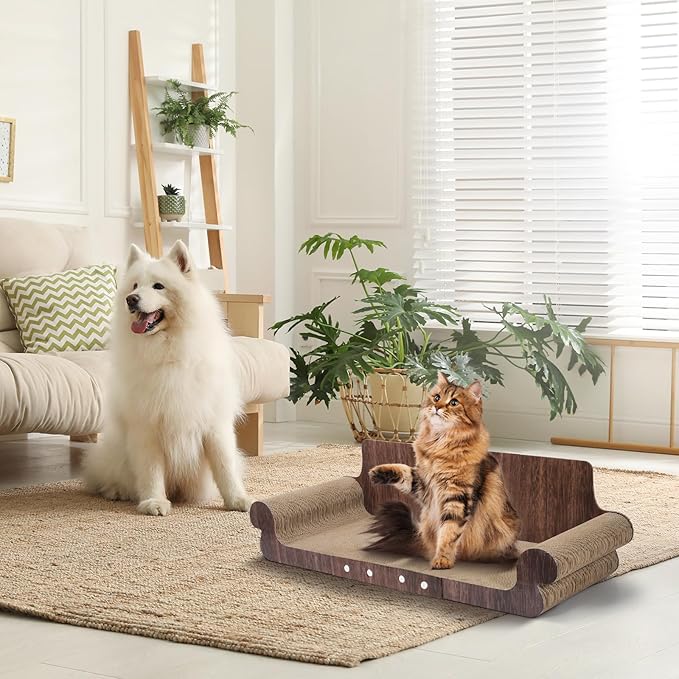 Extra Large Cat Scratcher Bed, 32 Inch Cat Scratching Board Cat Couch, Durable Cardboard Cat Scratcher Lounger, Modern Stylish Cats Bed for Indoor Cats, Furniture Protector