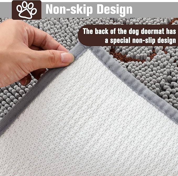 PUPTECK Dog Doormat for Dirty 60 x 30 inch Super Absorbent Microfiber, Non Skid Backing, Gery Door Mat Indooer