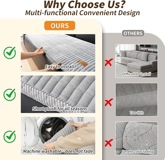 PJLZJFBY Couch Covers for Dogs, Velvet Dog Couch Cover, Pet Couchs Covers for 3-4 Seater, Couchs Protector for Dogs, Sofa Cover for Pets Washable(1PC, Light Grey, 27.5"×94.5", 3-4 Seater)