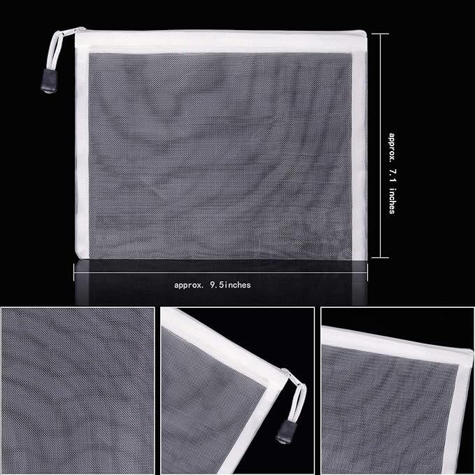 20 Pieces Mesh Bags Mesh Zipper Pouch Makeup Cosmetic Bag Pencil Pouch, 9.5 x 7.1 inches (White)