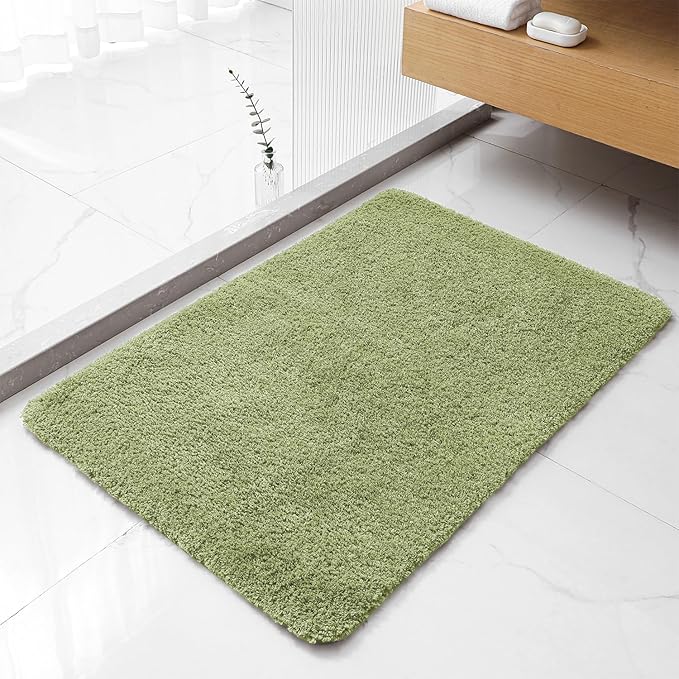 Olive Green Bathroom Rugs 24"x36" - Fluffy Microfiber Bath Mat, Non Slip and Absorbent Bathroom Floor Mat, Machine Washable Plush Rug - Ideal for Tub, Cabinet or Washroom